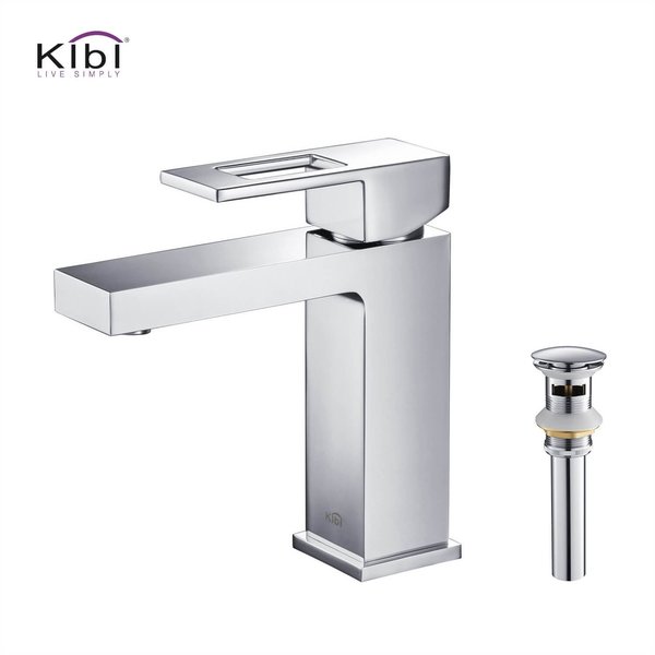 Kibi Cubic Single Handle Bathroom Vanity Sink Faucet with Pop Up Drain C-KBF1002CH-KPW100CH